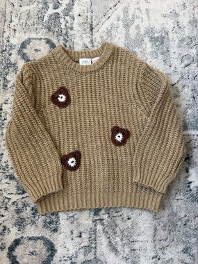 Zara Tan Brown Crochet Flower Wool-Blend Sweater